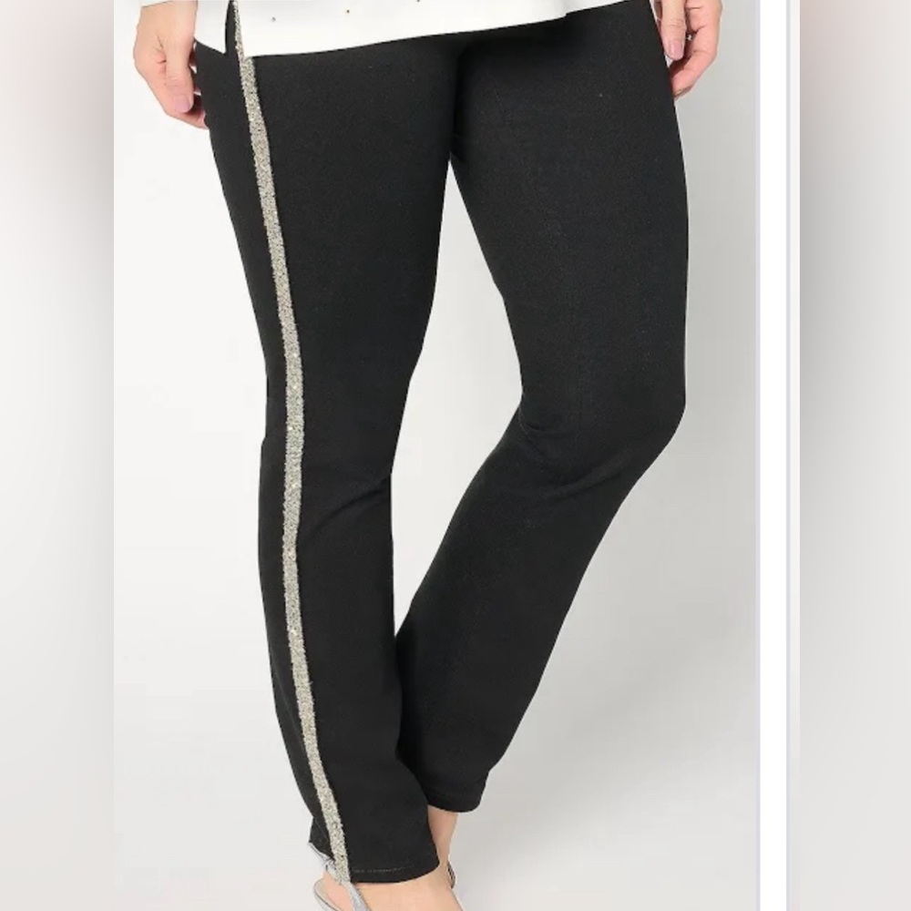 New Belle by Kim Gravel TripleLuxe Twill Sequin Striped Jean Black size 8
